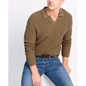 Grayers Shaker Stitch Cotton Polo Sweater Heritage Normcore Preppy Olive Green M
